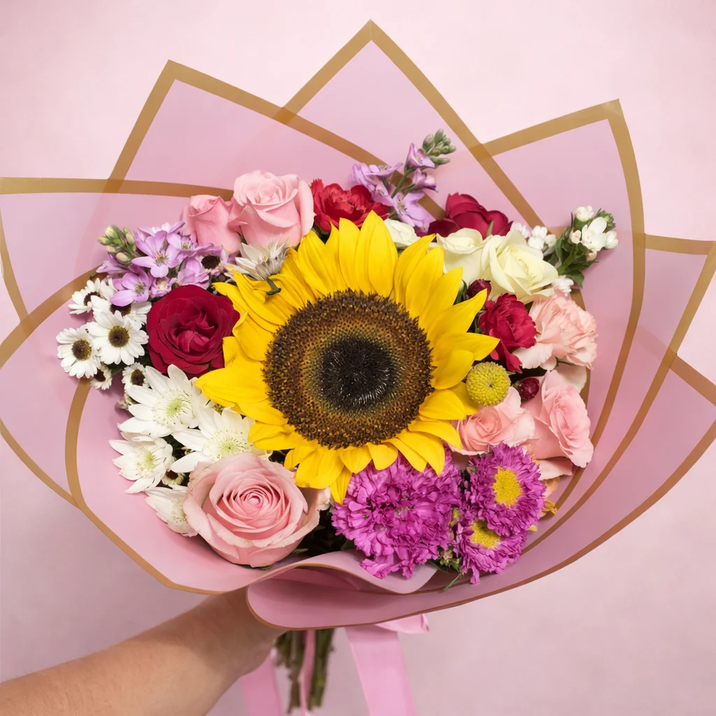 Ramo mixto con girasol, rosas y flores de temporada - Sara Shopp Floristería Palmira